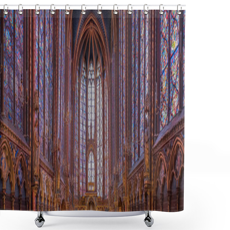 Personality  Paris, France. Circa October 2019.Panorama Of The Interior Of The Sainte-Chapelle Or Holy Chapel,a Gothic Building Full Of Beautiful Stained Glass Windows. Shower Curtains