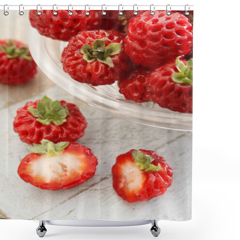 Personality  Hybrid Strasberry Fruit In Dish Shower Curtains