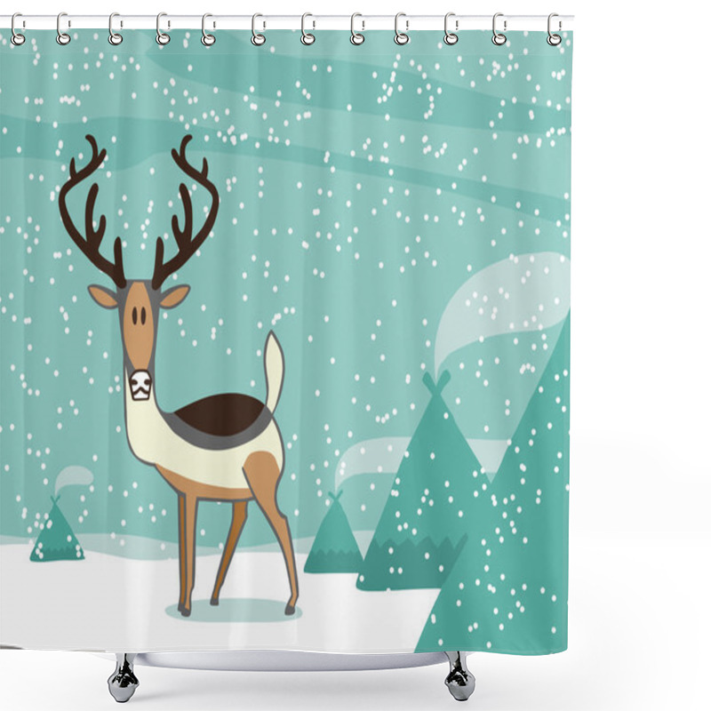 Personality  Cartoon Reindeer At The North Pole Shower Curtains