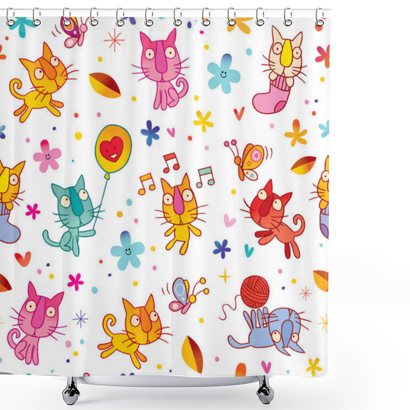 Personality  Cute Kittens Seamless Pattern Shower Curtains