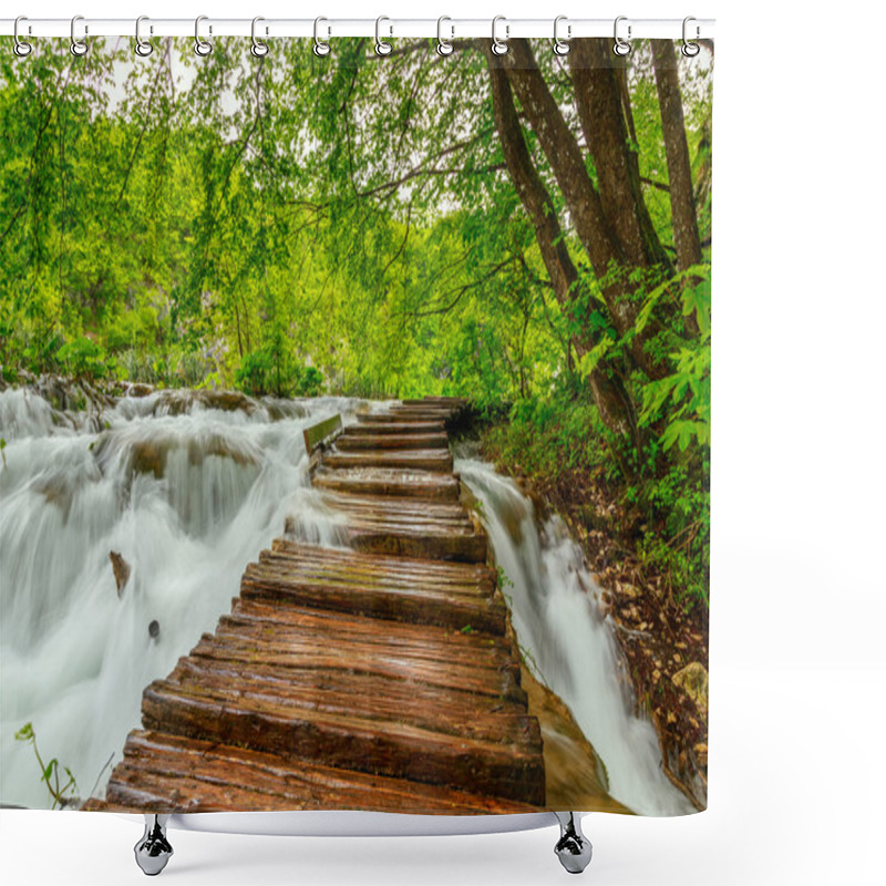 Personality  Wooden Path In National Park In Plitvice Shower Curtains