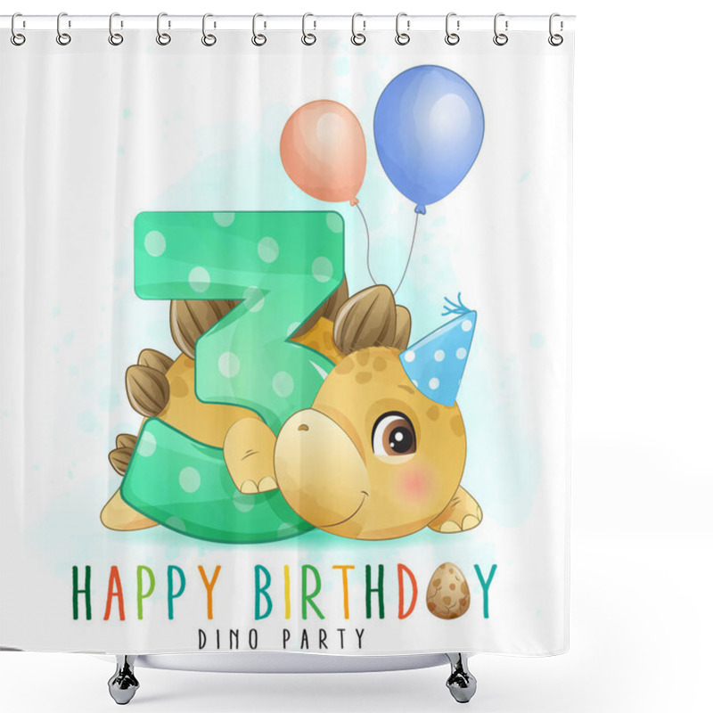 Personality  Cute Dinosaur Birthday Party With Numbering Illustration Shower Curtains