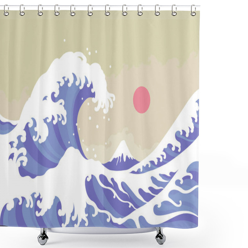 Personality  Big Wave Vector Illustration Shower Curtains