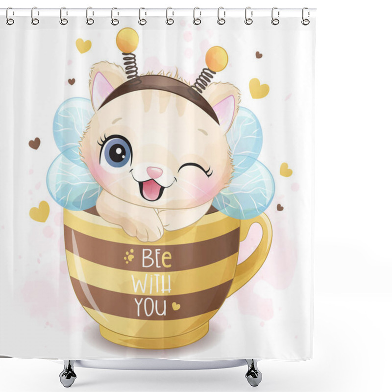 Personality  Cute Little Kitty Sitting In A Cup Illustration Shower Curtains