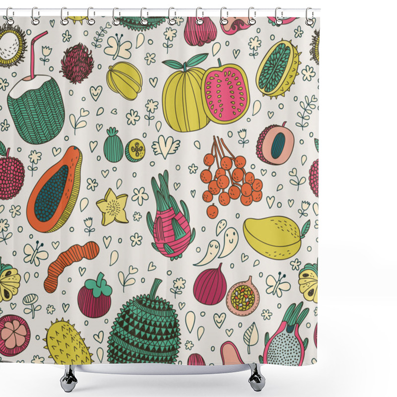 Personality  Dragon Fruit, Durian, Longan, Mangosteen, Carambola, Mango Shower Curtains