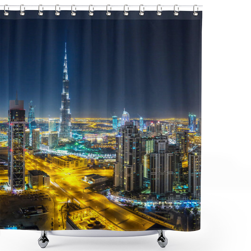 Personality  Panorama Of Dubai At Night Shower Curtains