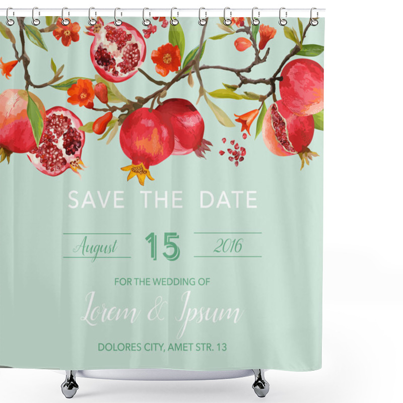 Personality  Wedding Invitation Card - With Pomegranates And Flowers Background - Save The Date - In Vector Shower Curtains