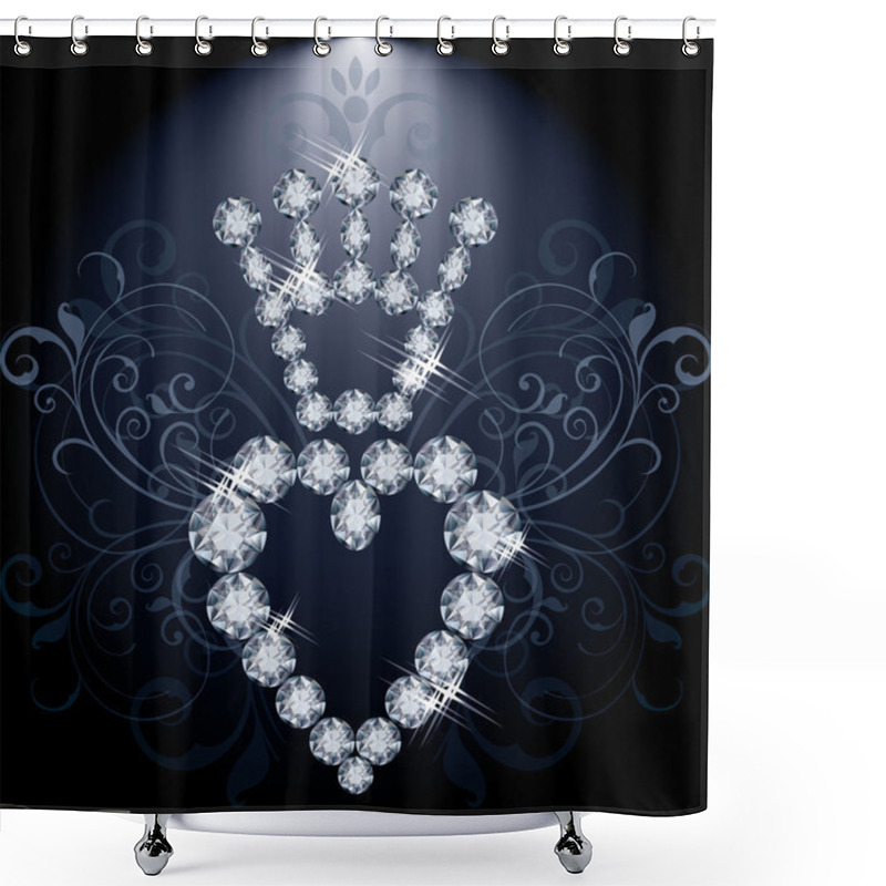 Personality  Brilliant Diamond Crown And Heart, Vector Illustration Shower Curtains