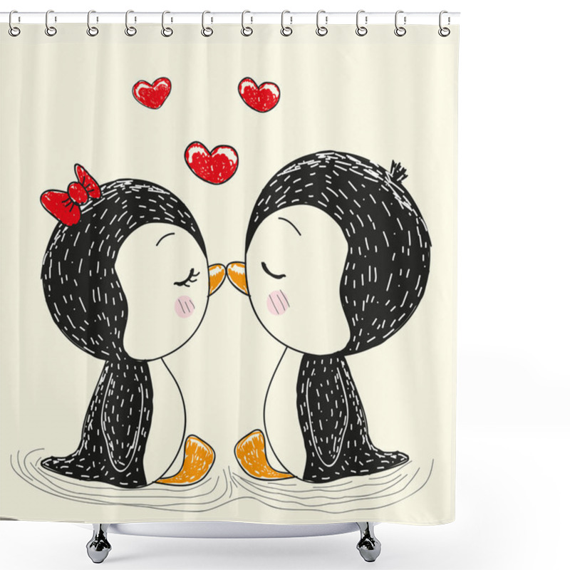 Personality  Two Cute Penguins Shower Curtains