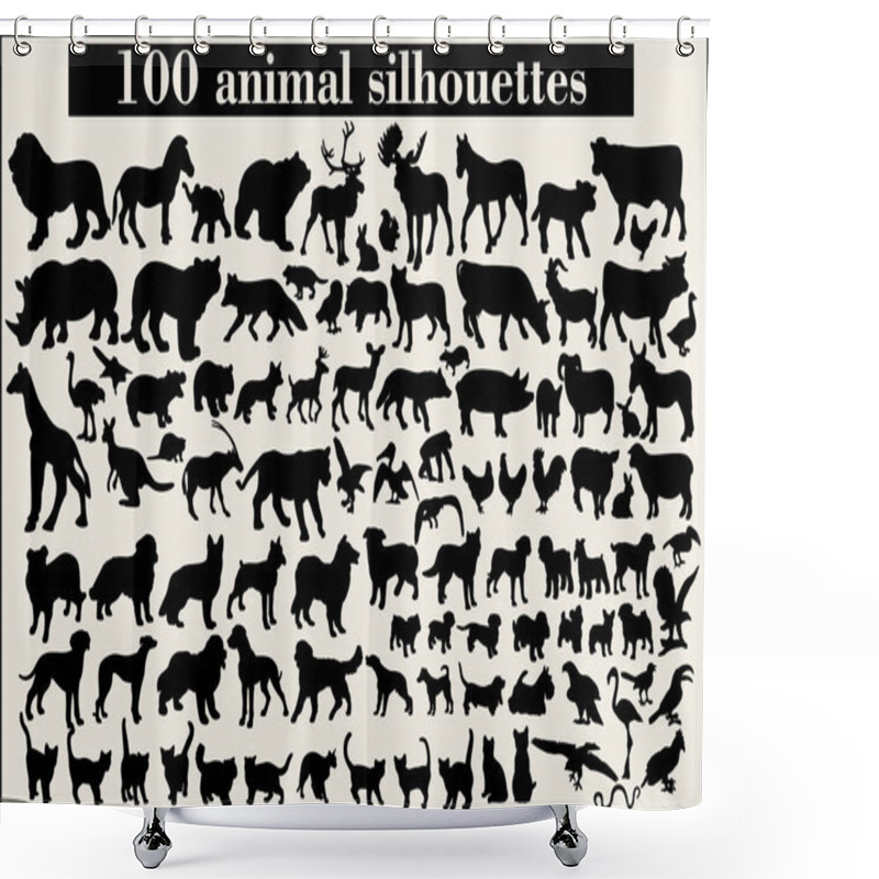 Personality  Collection Of Animal Silhouettes On A Gray Background Shower Curtains