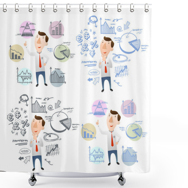 Personality  Businessman With Hand Doodle Charts Shower Curtains