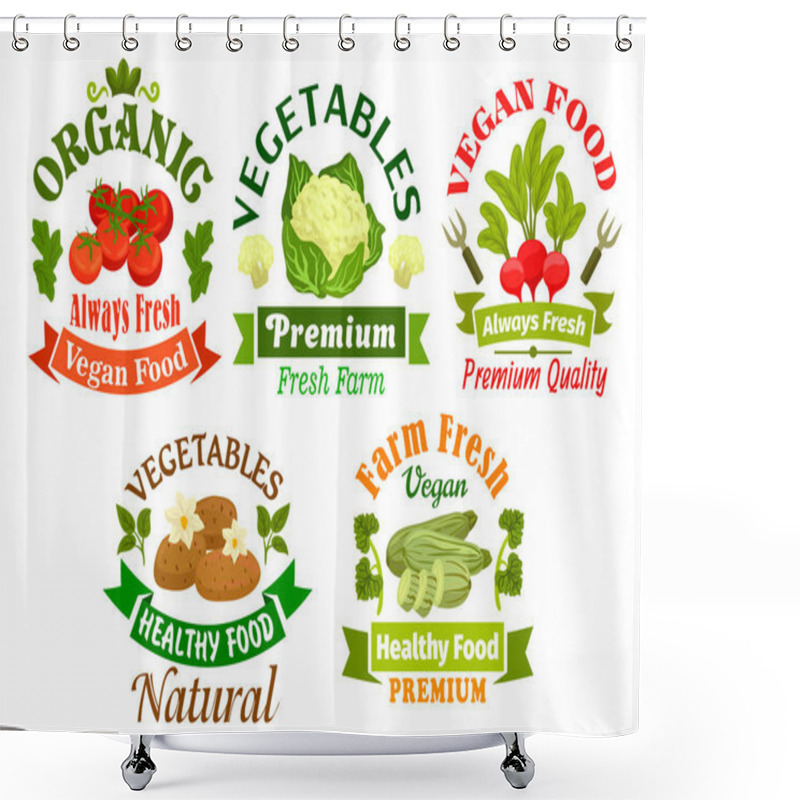 Personality  Organic Vegan Food Emblems. Vegetarian Vegetables Shower Curtains