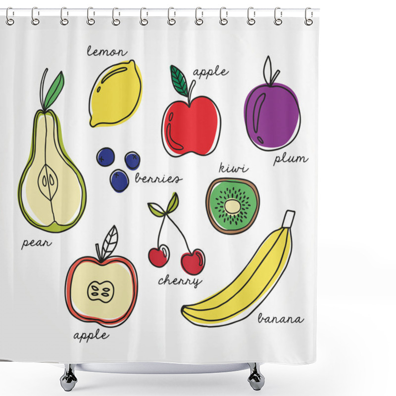 Personality  Set Of Hand Drawn Fruits. Healthy Food Abstract Background. Shower Curtains