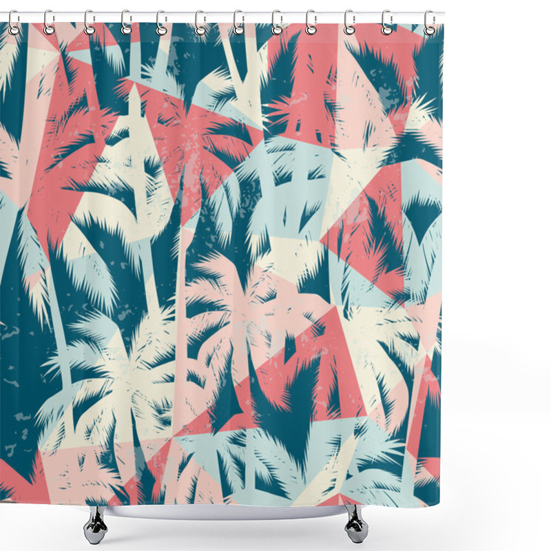 Personality  Trendy Seamless Exotic Pattern With Palm And Geometric Elements. Shower Curtains