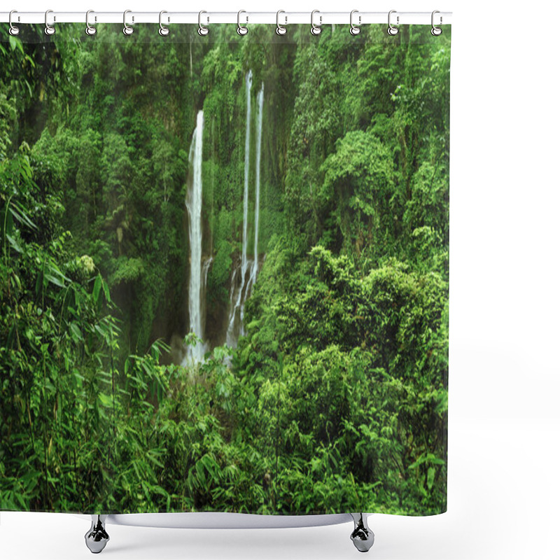 Personality  Sekumpul Waterfall In The Jungle With Clear Water Falling On Stone Cliffs And Green Trees All Around, Bali, Indonesia Shower Curtains