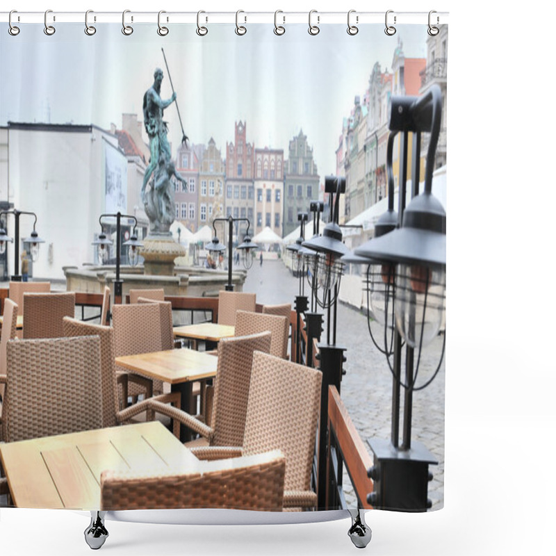 Personality  Street View Of A Empty Coffee Terrace With Tables And Chairs In Old Town Of Antalya, Turkey Shower Curtains