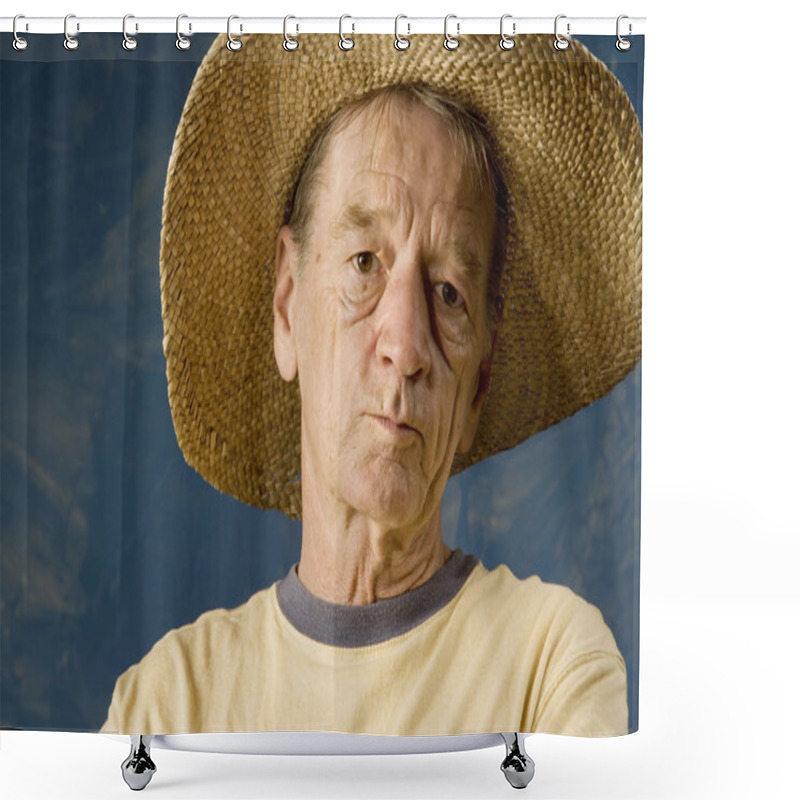 Personality  Man In A Big Straw Hat Shower Curtains