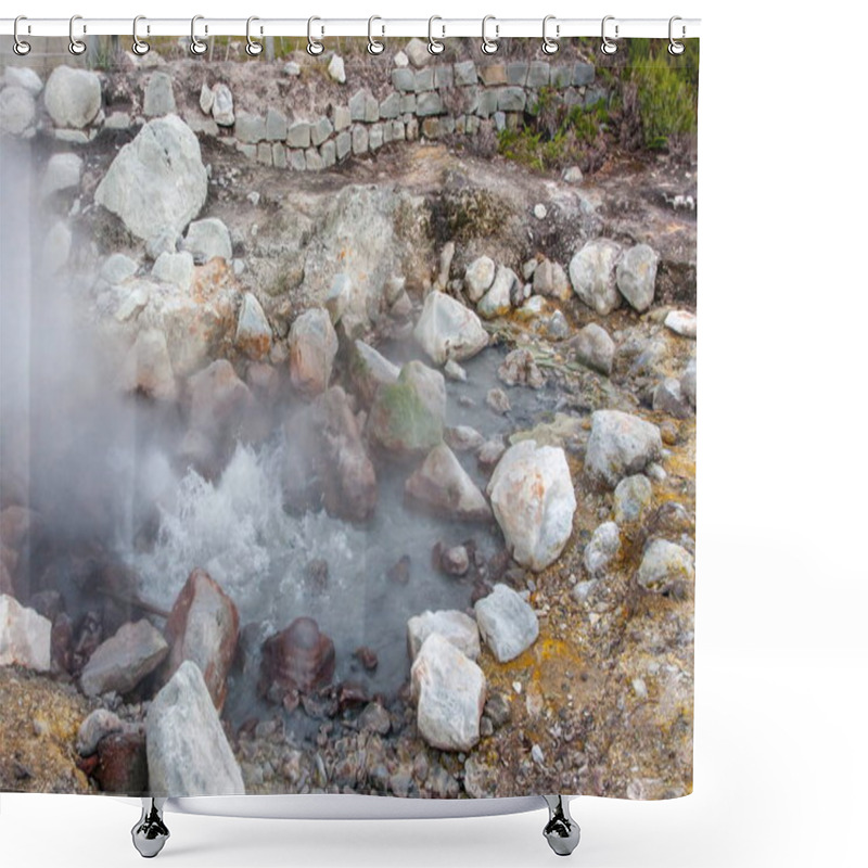 Personality  Hot Geyser Gushing From The Rocky Ground Shower Curtains