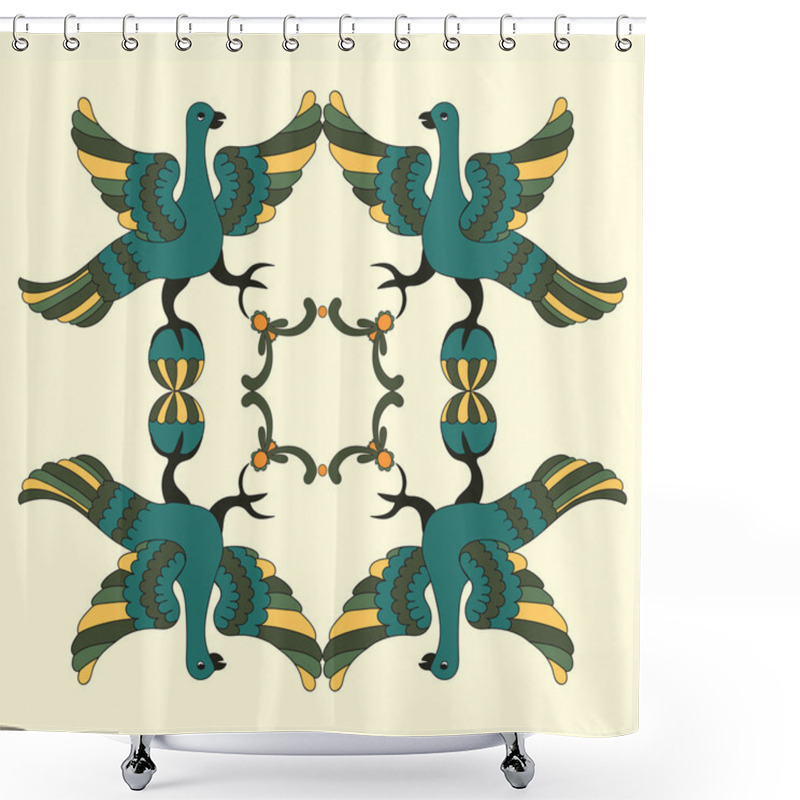 Personality  Ornamental Vector Illustration Of Mythological Birds. Folkloric Motive. Fairy Tales, Stories, Myths And Legends Decoration. Shower Curtains