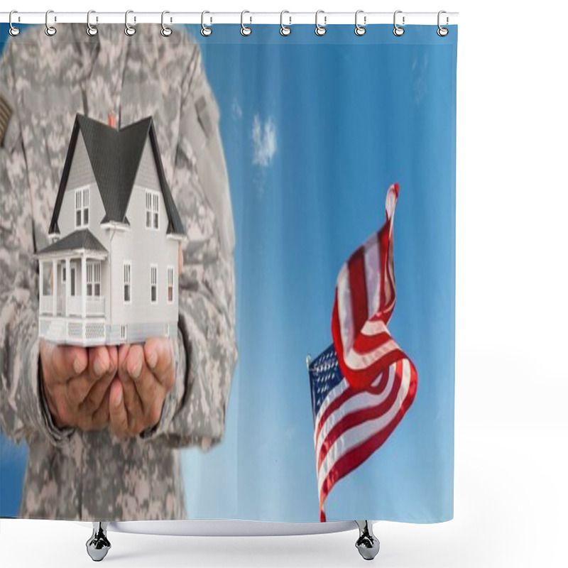 Personality  House In Soldier Hands Close-up View Shower Curtains