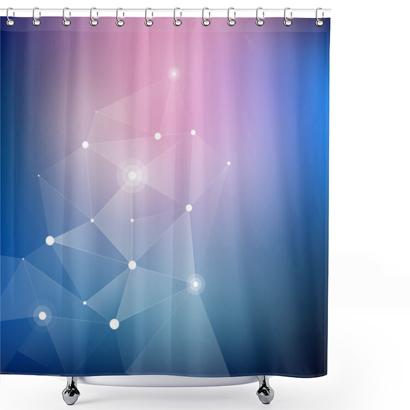 Personality  Geometric Abstract White Polygon, Fractal. Connecting Dots And Lines On The Blue Blur Background. Shower Curtains