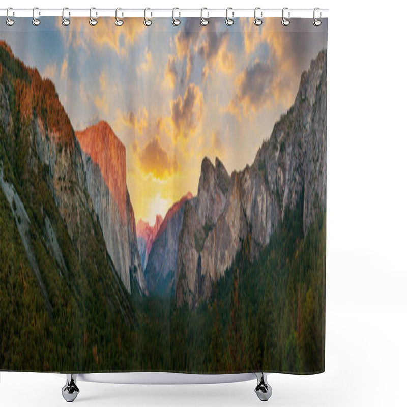 Personality  Yosemite Valley Nation Park During Sunset View From Tunnel View On Twilight Time. Yosemite Nation Park, California, USA. Panoramic Image. Shower Curtains