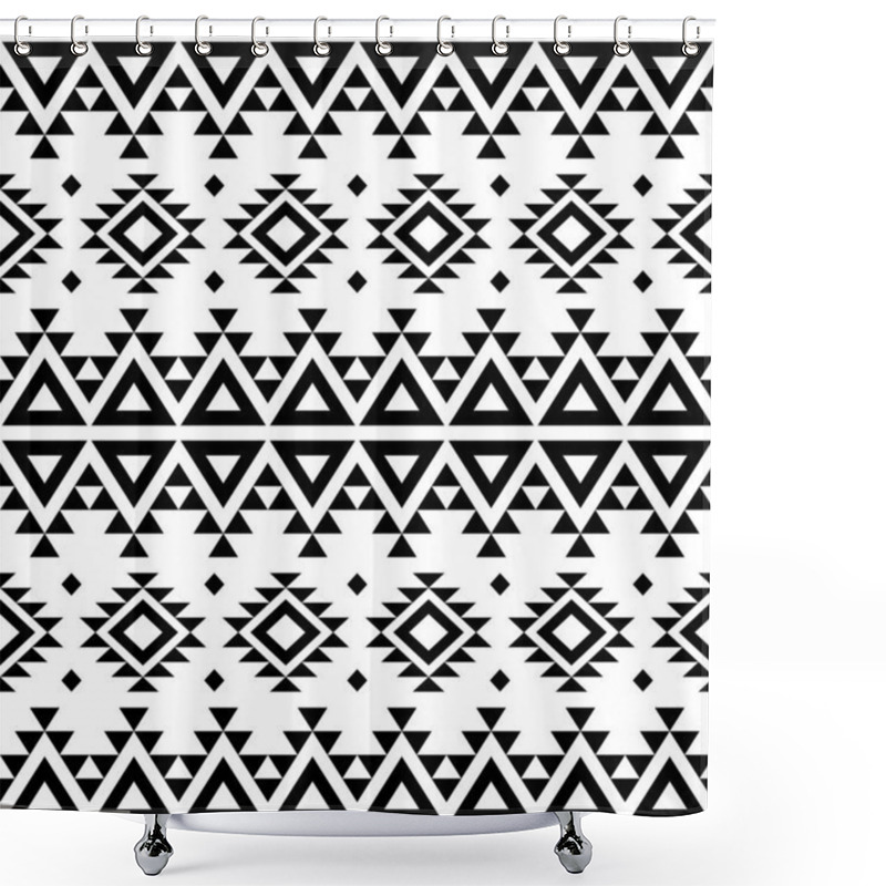 Personality  Aztec Navajo Geometric Seamless Vector Pattern, Retro Tribal Repetitive Design In Black Pattern On White Background  Shower Curtains