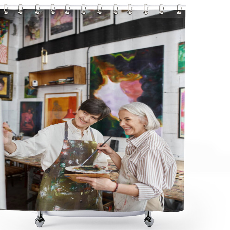 Personality  Two Women Paint In An Art Studio Together. Shower Curtains