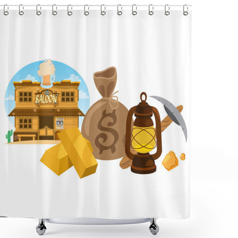 Personality  Wild West. Goldfield, Pick And Oil Lamp Shower Curtains