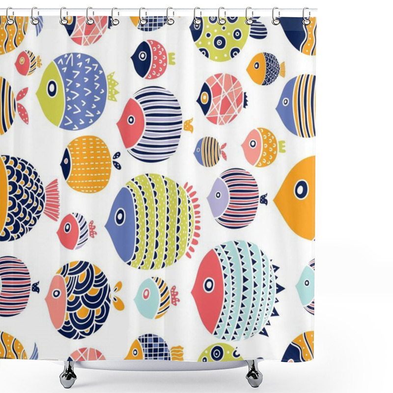 Personality  Cute Fish.  Kids Background. Seamless Pattern. Shower Curtains