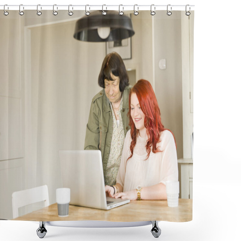 Personality  Women With Computer Shower Curtains