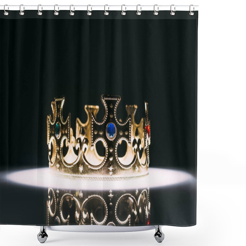 Personality  Retro Golden Crown With Gemstones On Black Shower Curtains