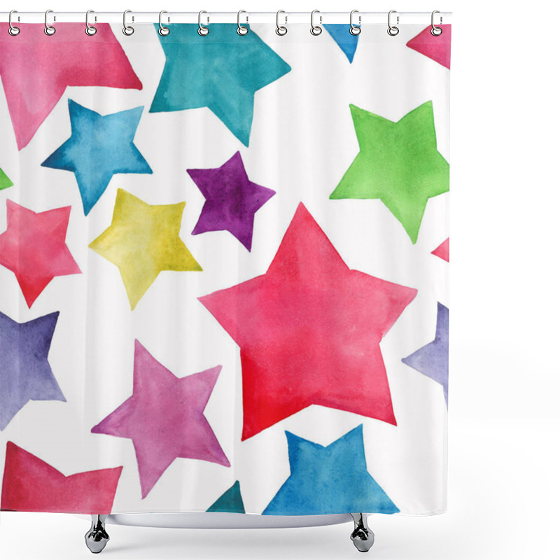 Personality  Beautiful Lovely Cute Wonderful Graphic Bright Artistic Red Pink Blue Purple Green Yellow Stars Pattern Watercolor Hand Sketch. Perfect For Textile, Wallpapers, Invitation, Wrapping Paper Shower Curtains