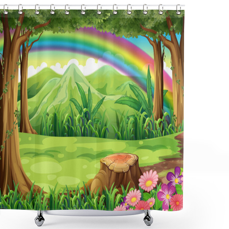 Personality  A Rainbow And A Forest Shower Curtains