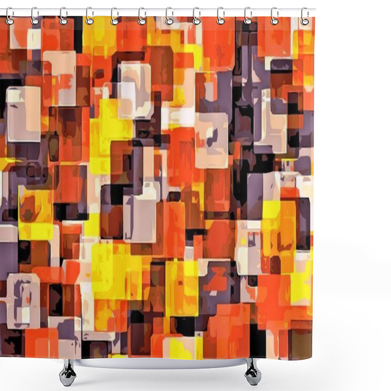 Personality  Orange Yellow And Black Square Painting Abstract Background Shower Curtains