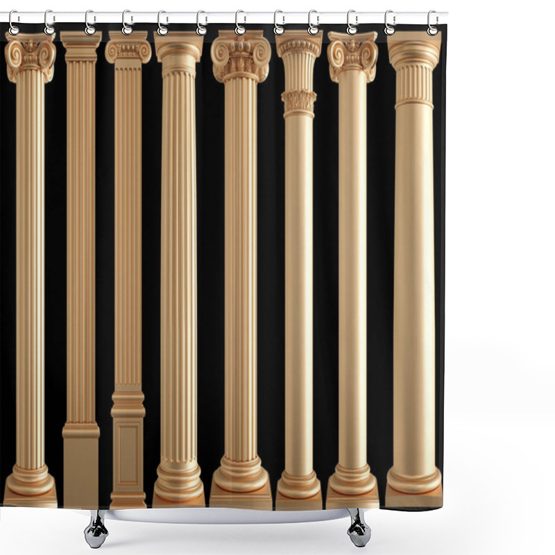 Personality  Golden Columns On A Black Background. Isolated. 3D Illustration Shower Curtains