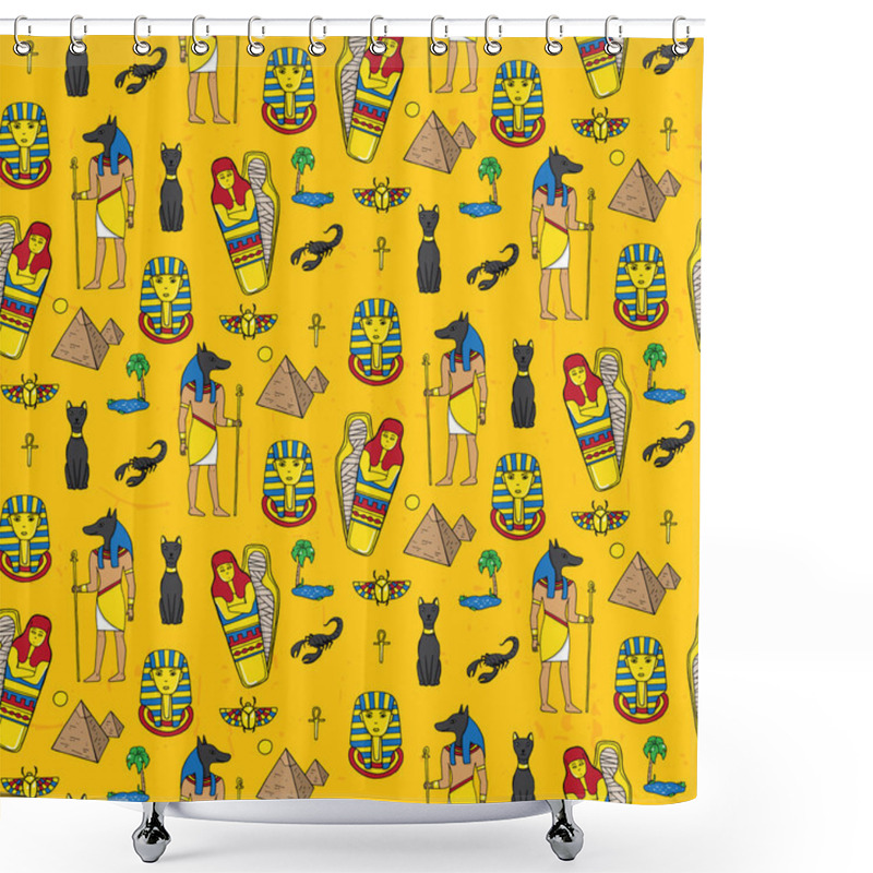 Personality  Seamless Pattern With Egyptean Elements Such As Anubis, Mummy, P Shower Curtains