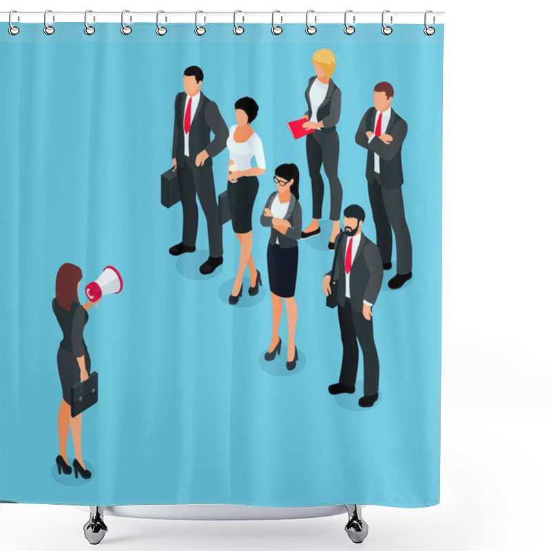 Personality  Isometric Businesswoman With Megaphone Speaking Before A Group O Shower Curtains