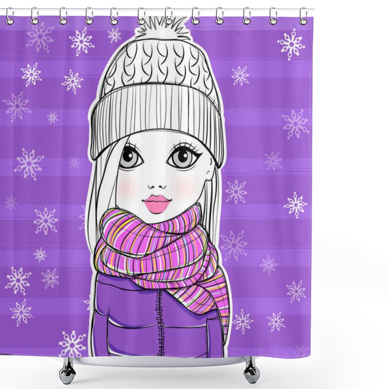 Personality  Cute Little Girl In Winter Clothes. Shower Curtains