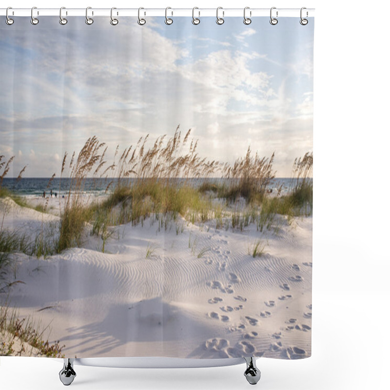 Personality  Footprints In The Beach Dunes At Sunset Shower Curtains