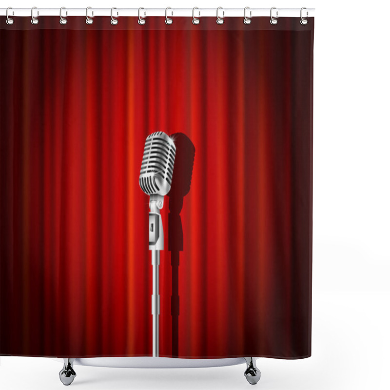 Personality  Microphone And Red Curtain Shower Curtains