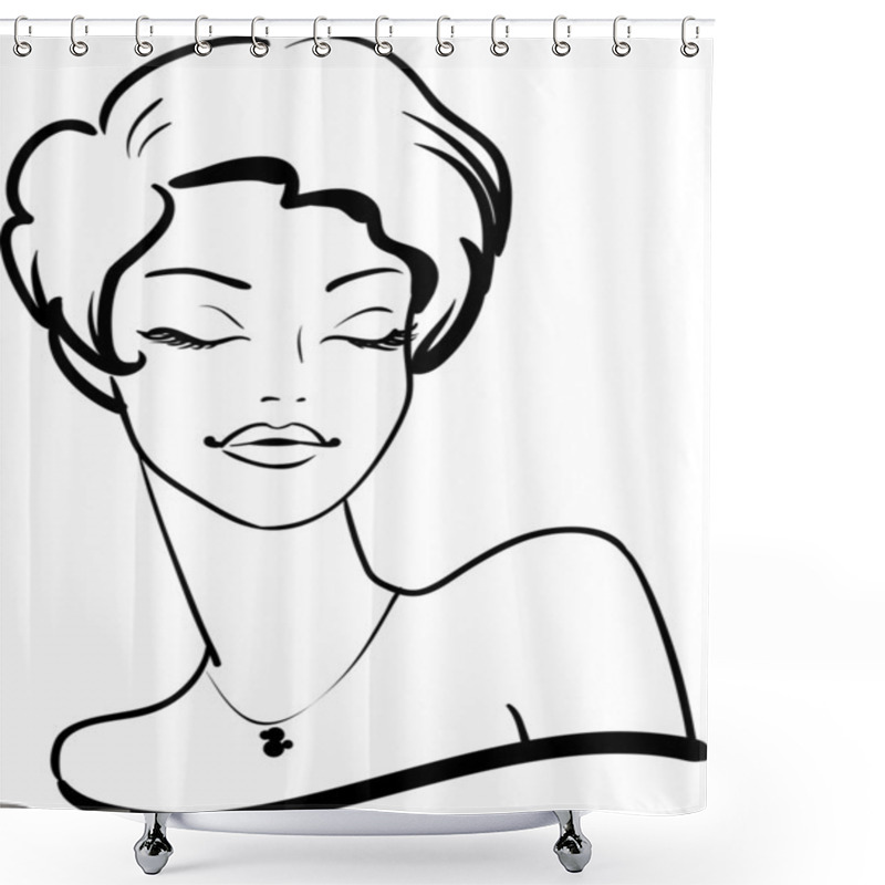 Personality  Fashion Female Portrait With Closed Eyes Shower Curtains