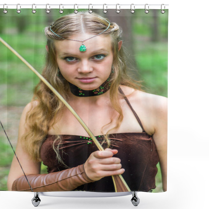 Personality  Young Lady Elf With A Long Bow Shower Curtains