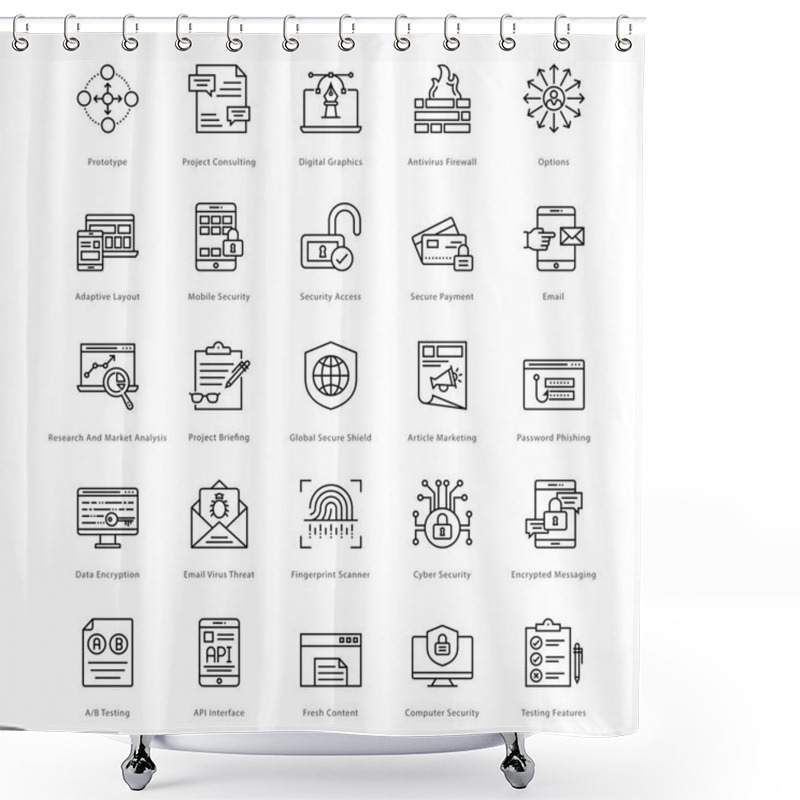 Personality  Web And SEO Line Vector Icons 21 Shower Curtains