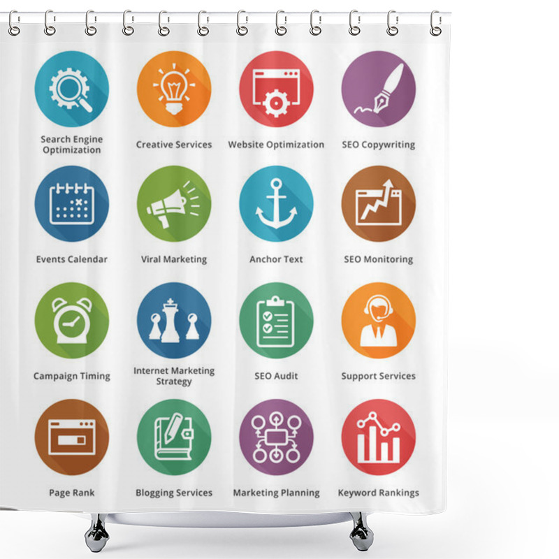 Personality  SEO & Internet Marketing Icons Set 5 - Long Shadow Series Shower Curtains