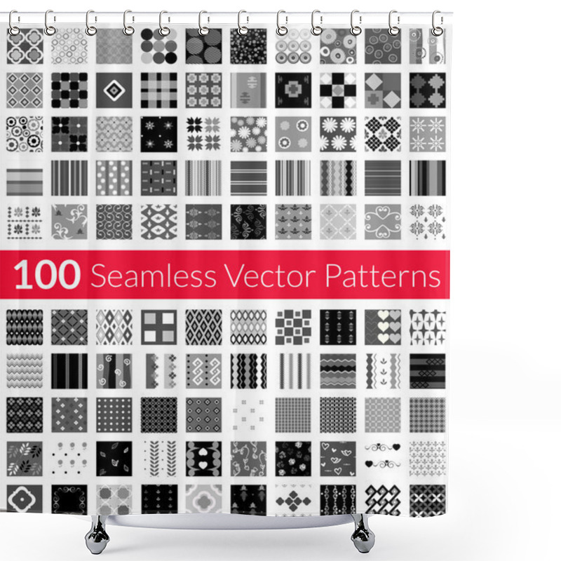 Personality  100 Universal Different Gray-scale Vector Seamless Patterns Tiling. Endless Texture Can Be Used For Wallpaper, Fills, Web Background, Surface Textures, Textile. Monochrome Geometric Ornaments. Shower Curtains