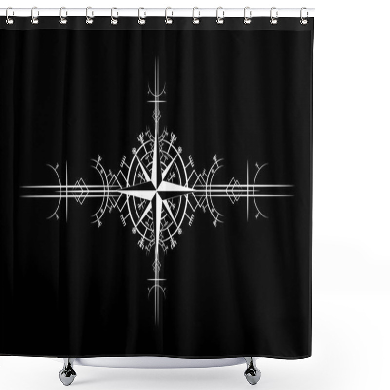 Personality  Magic Ancient Viking Art Deco, Wind Rose Magic Navigation Compass Ancient. The Vikings Used Many Symbols In Accordance To Norse Mythology, Widely Used In Viking Society. Logo Icon Wiccan Esoteric Sign Shower Curtains