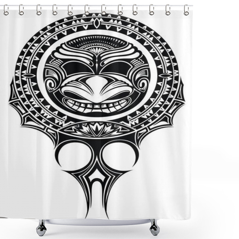 Personality  Decorative Black Mask Maori On A White Background Shower Curtains