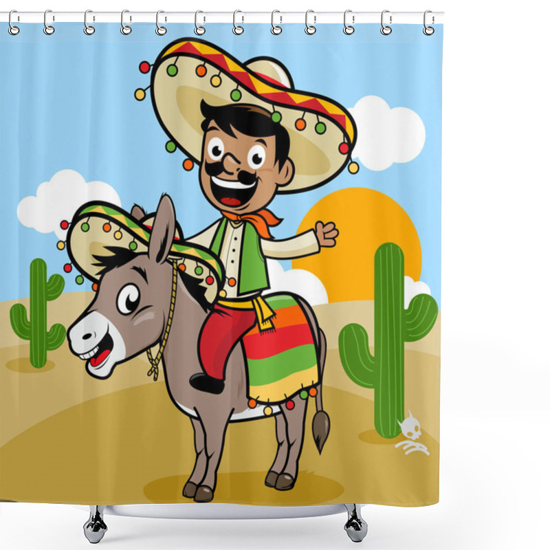 Personality  Mexican Man Riding A Donkey In The Desert Shower Curtains