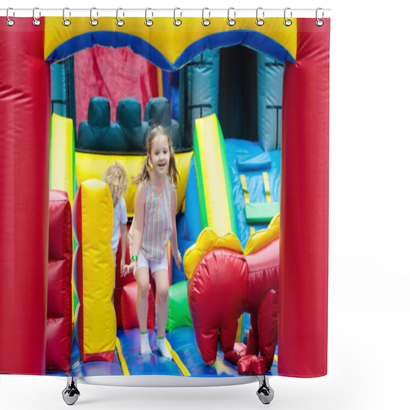 Personality  Child Jumping On Playground Trampoline. Kids Jump. Shower Curtains